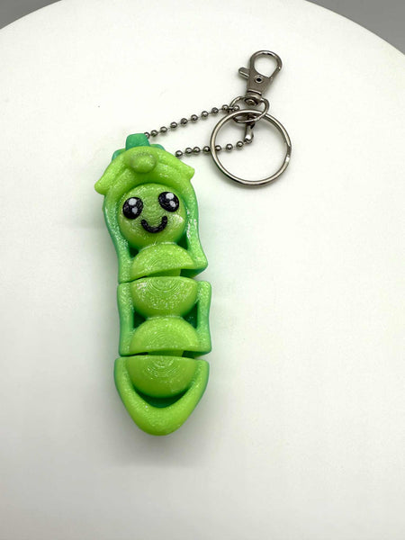 3D Printed 3" ARTICULATING 3 PEAS IN A POD KEYCHAIN 1 - #0508