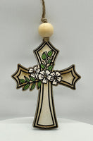 Cross with Dogwood Flowers Ornament - #0207