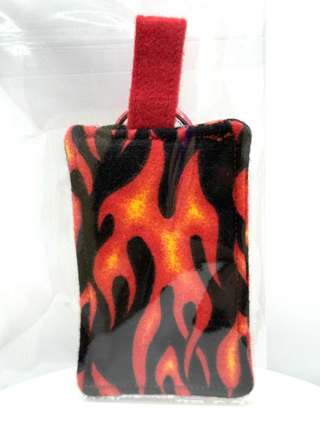 Fabric Flame Pattern Keychain with Flame Back and Red Handle - #0556