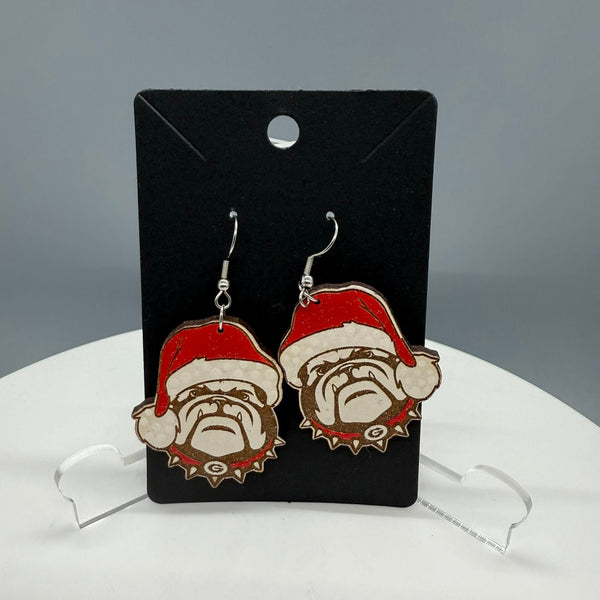 Georgia Dawg Head Santa Hat Earrings 1 - #0635