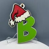 Grinch Alphabet Letter with Santa Hat Ornament - #0664