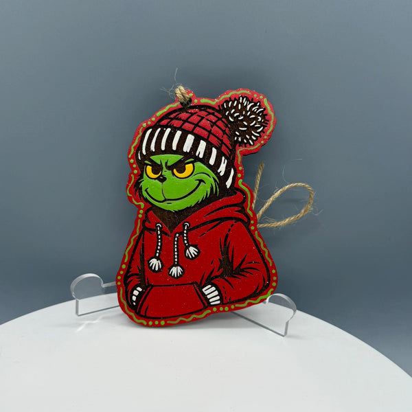 Young Grinch Wearing Hoodie and Beanie 1 Ornament - #0696