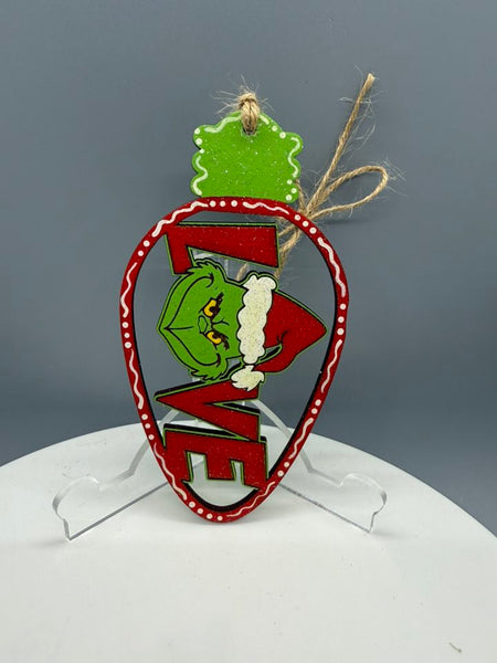 Grinch Head with Santa Hat in Light Bulb - Love 2 Ornament - #0709