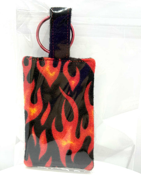 Fabric Flame Pattern Keychain with Black Back and Black Handle - #0555