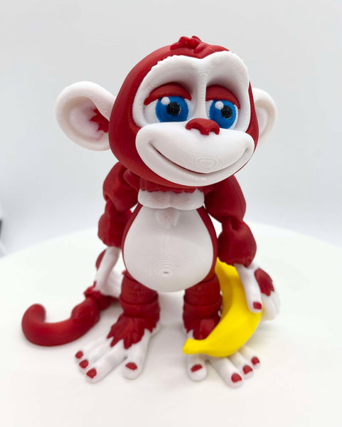 3D Printed 4" Articulating Monkey - Color RED/WHITE BLUE EYES