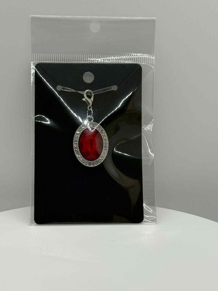 Charm - Oval Medallion with Read and Clear Stones - #0552