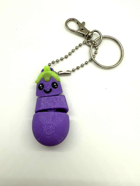 3D Printed 2" ARTICULATING EGG PLANT KEYCHAIN 1 - #0507
