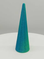 SLANTED RING CONE 3 1/2" FUZZY PATTERN AQUA/GREEN COLOR SHIFT SILK FINISH - #0488