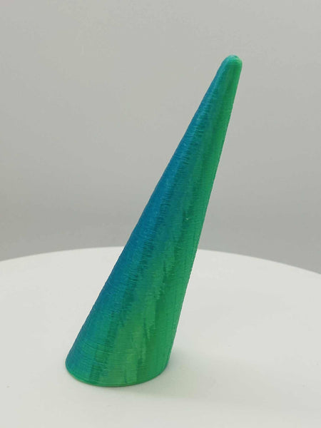 SLANTED RING CONE 3 1/2" FUZZY PATTERN AQUA/GREEN COLOR SHIFT SILK FINISH - #0488